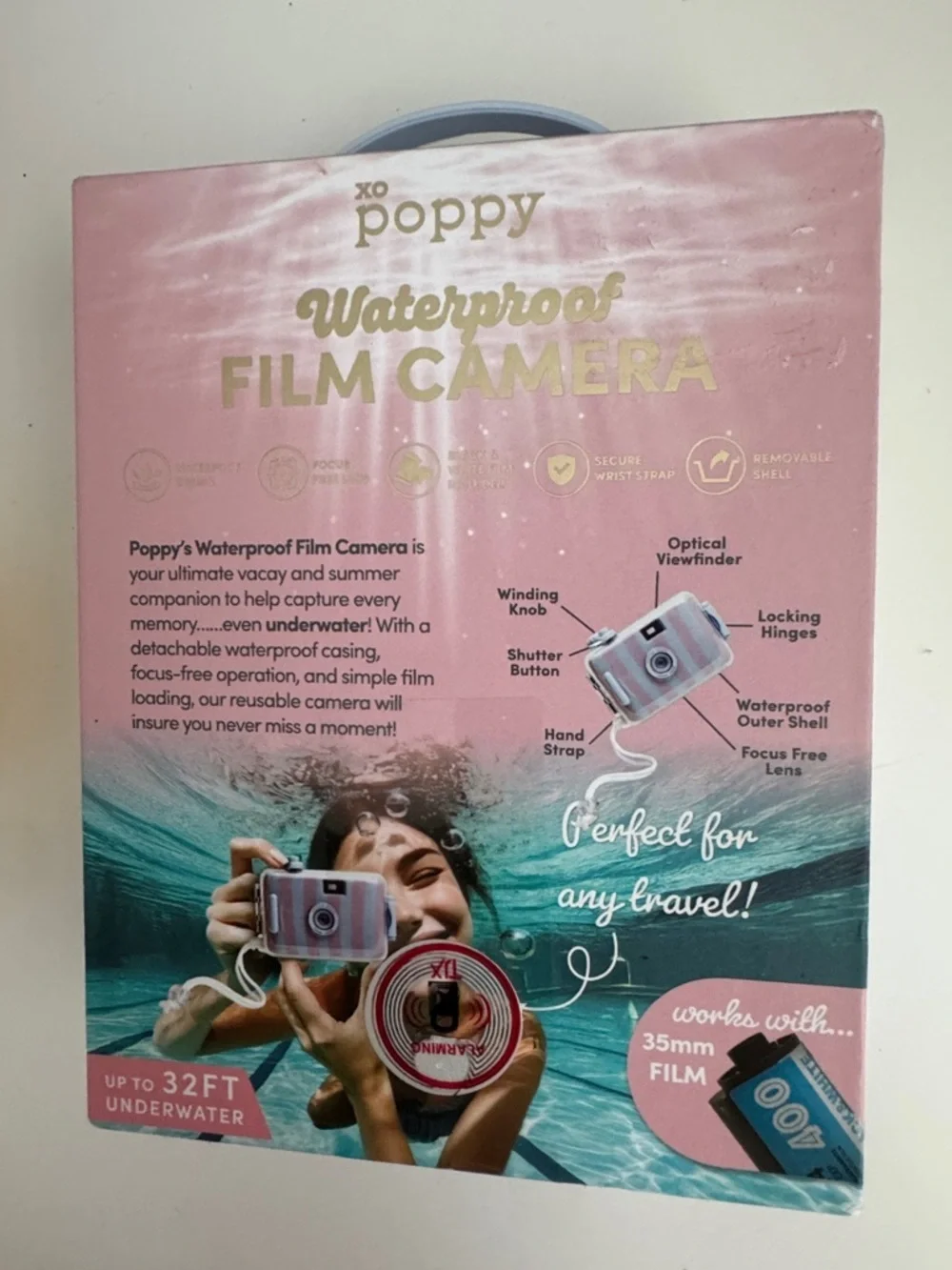 XO Poppy Waterproof Film Camera — Pink Stripe